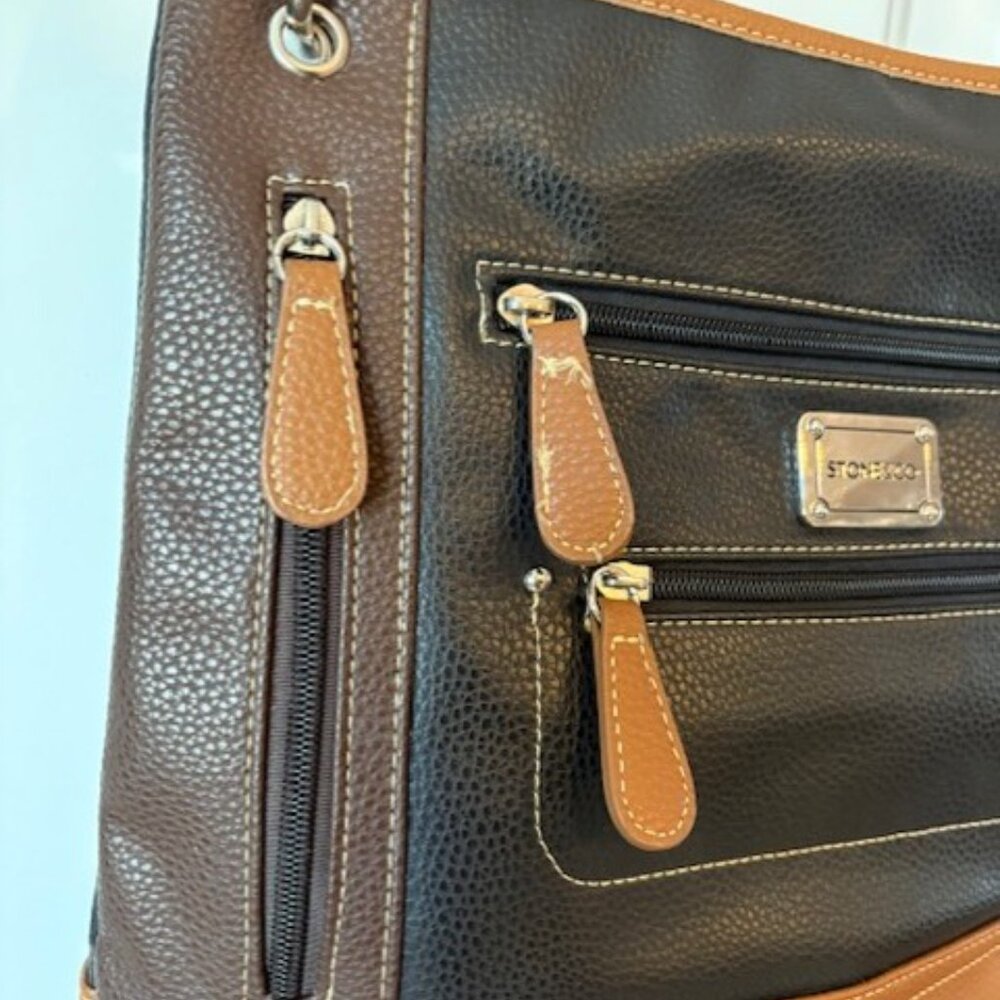 Stone & Co Crossbody Handbag Two Tone Black and Brown Excellent Condition - Picture 4 of 9